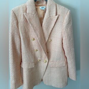 Jason Wu blazer Peach Tweed Double Breasted Gold Button Blazer size M